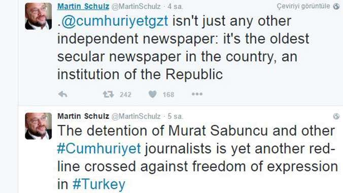 Cumhuriyet gazetesi, Martin Schulz, tepki, AP, kırmızı çizgi
